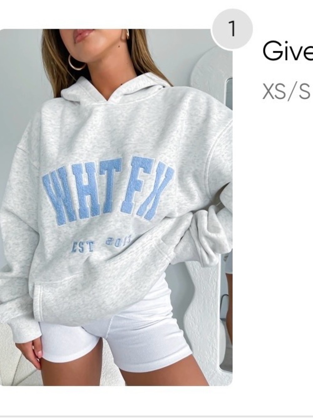 Light Gray Hoodie Sweatshirt with Blue Lettering - Women